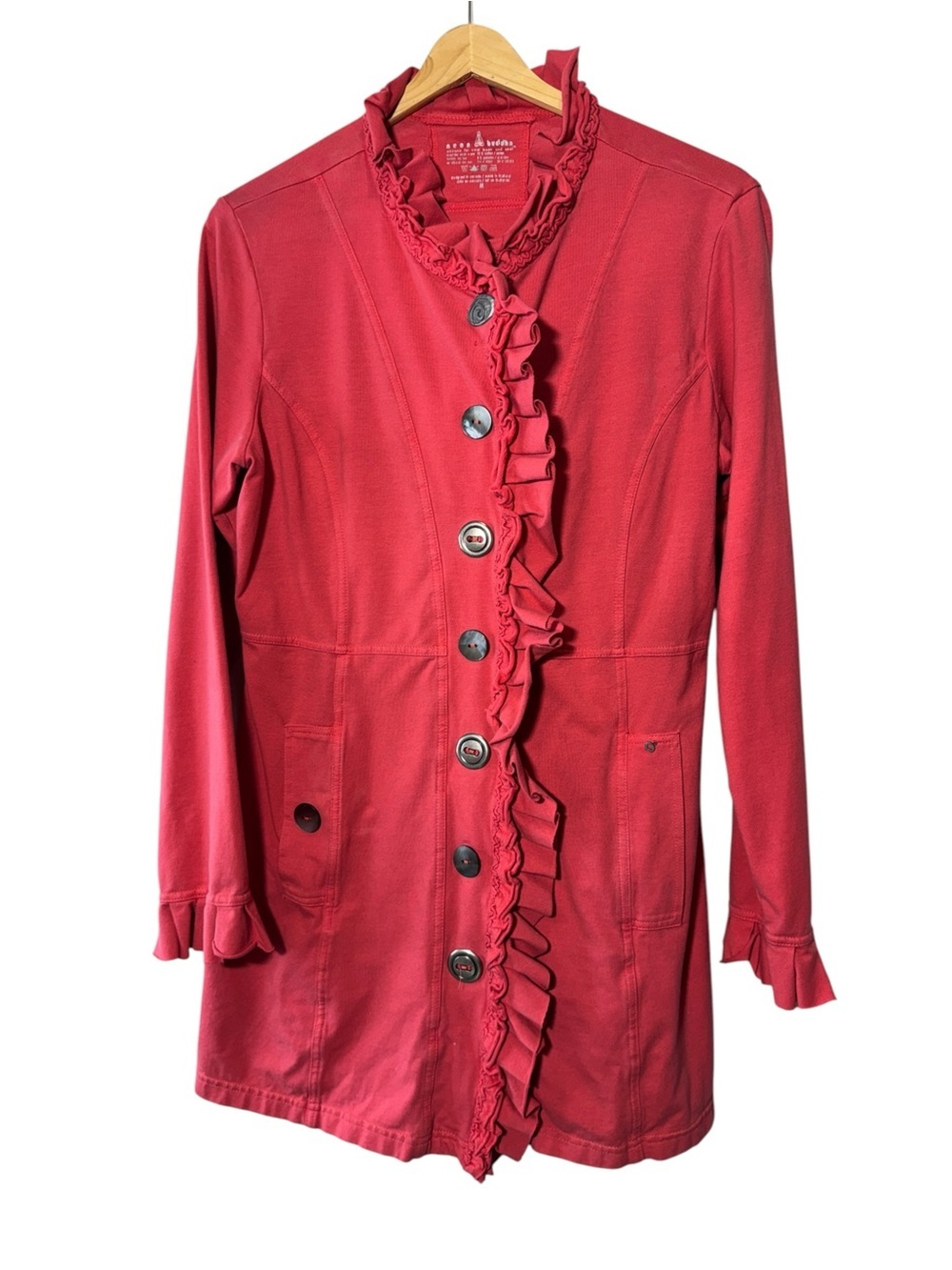 Neon Buddha Women's Ruffled Edges Coral Jacket Button Up Size Medium